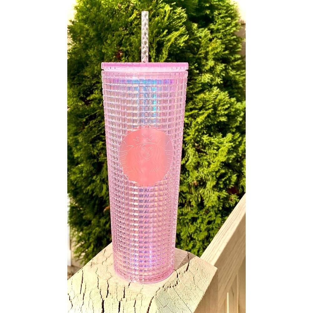 Plastic Cold Cup Pink Grid Dichroic 24 oz Acrylic Tumbler 2020